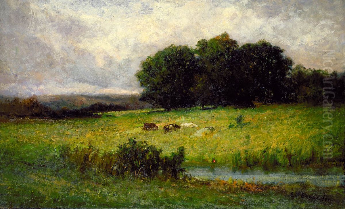 Bright Scene of Cattle near Stream Oil Painting by Edward Mitchell Bannister