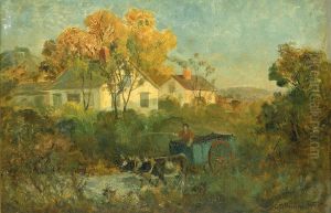 The Drinking Pool (man in cart with oxen at pool)
