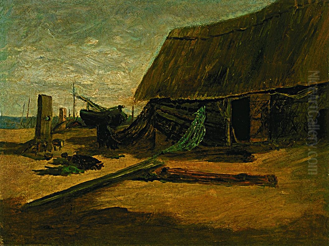 Fishing Shacks Oil Painting by Edward Mitchell Bannister