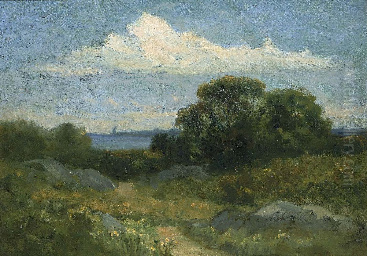 Landscape (trees and rocks by lake) Oil Painting by Edward Mitchell Bannister