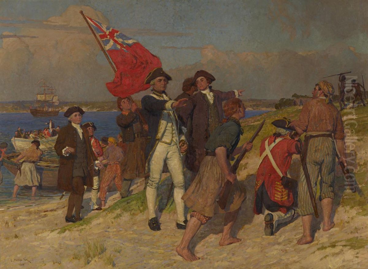 Landing of Captain Cook at Botany Bay, 1770 Oil Painting by E. Phillips Fox