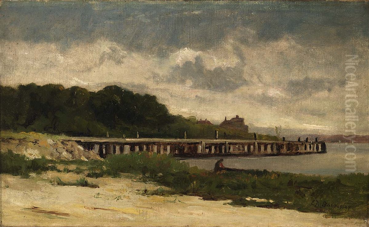 Untitled (landscape with pier) Oil Painting by Edward Mitchell Bannister