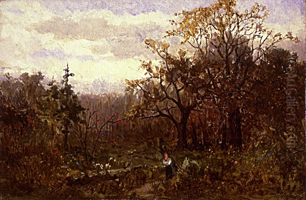 Untitled (landscape--woman carrying wood) Oil Painting by Edward Mitchell Bannister