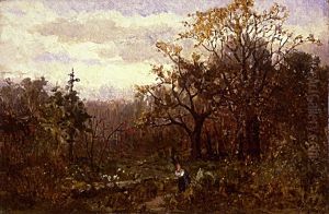 Untitled (landscape--woman carrying wood)