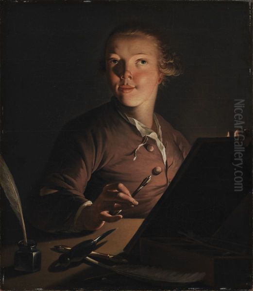Self-portrait by artificial light Oil Painting by Jens Juel