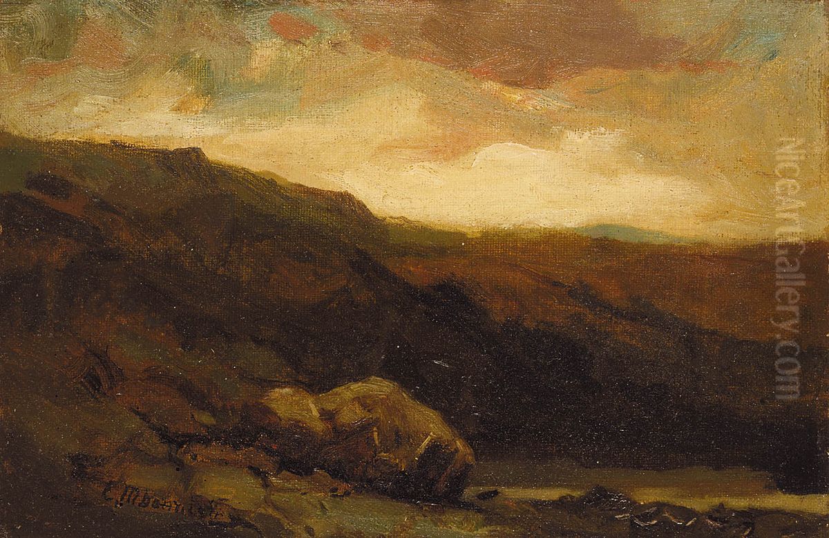 Untitled (mountainous landscape with rock and stream in foreground) Oil Painting by Edward Mitchell Bannister