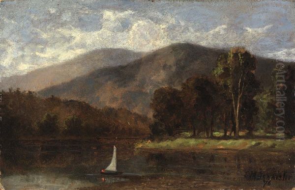 Untitled (sailboat in river) Oil Painting by Edward Mitchell Bannister