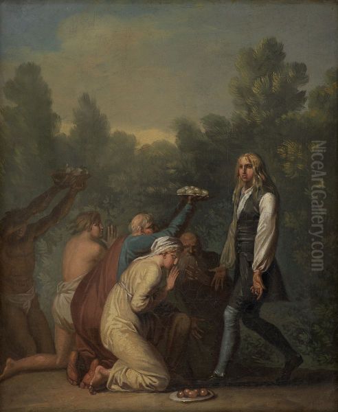 Niels Klim Receives the Homage of the Quamites. Oil Painting by Nicolai Abildgaard