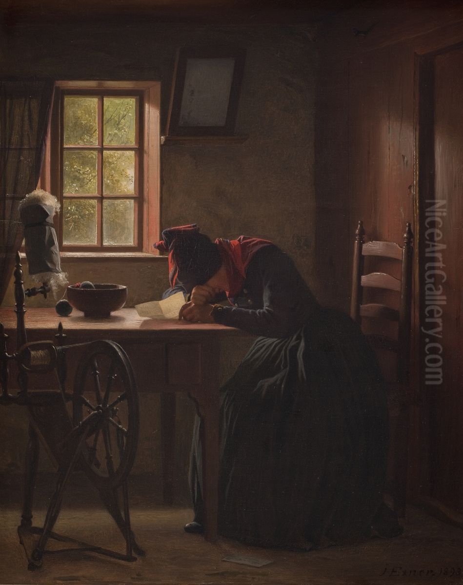 Et telegram Oil Painting by Julius Exner