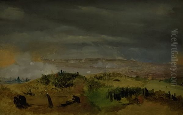 The Battle of Isted 25 July 1850. Study Oil Painting by Jorgen Valentin Sonne