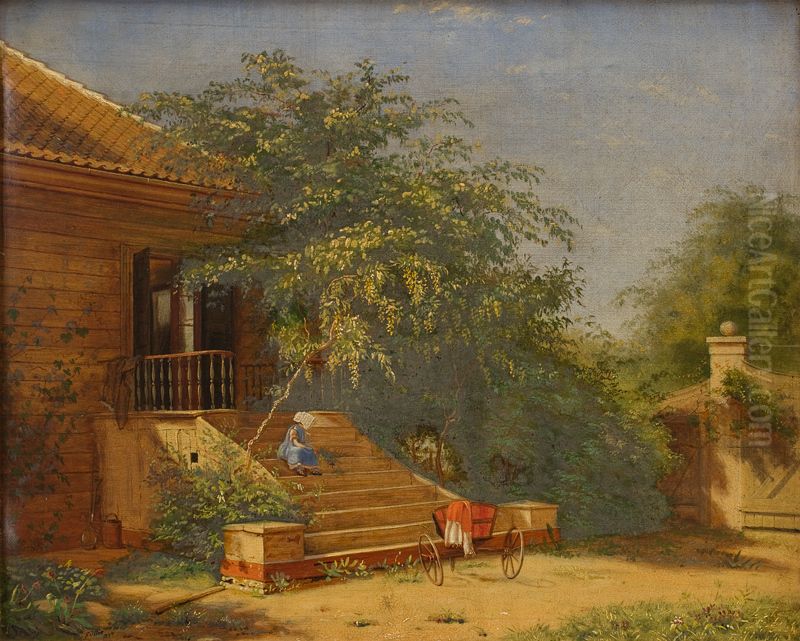 The Garden Steps Leading to the Painter Christen Kobke's Studio at Blegdammen, Copenhagen Oil Painting by Frants Diderik Boe