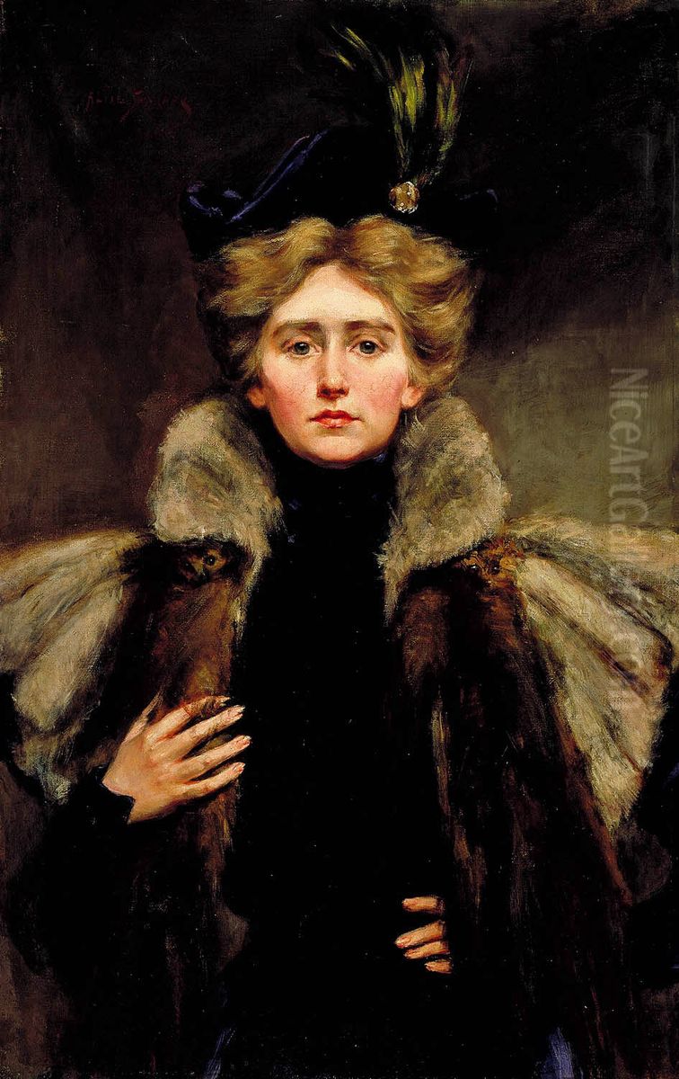 Natalie in Fur Cape Oil Painting by Alice Pike Barney