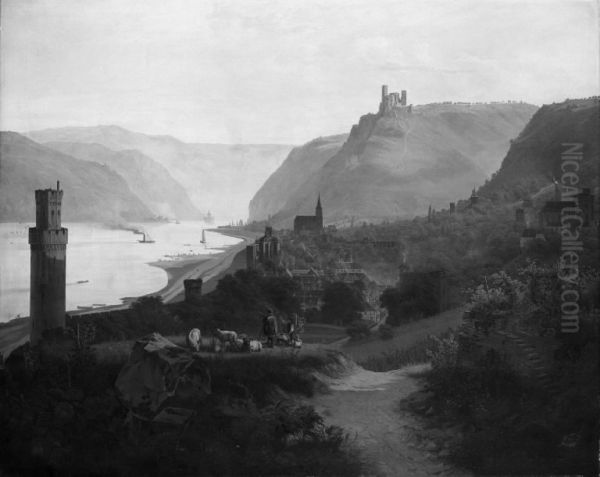 View of Oberwesel and the Rhine. Germany Oil Painting by Frederik Sodring