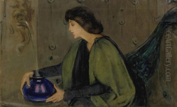 Woman and Peacock Oil Painting by unknown