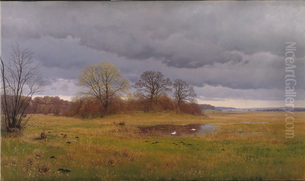 Forarslandskab med regnbyger. Sydsjaelland Oil Painting by Hans Friis