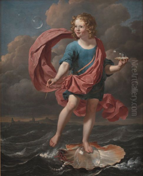 Boy Blowing Soap Bubbles. Allegory on the Transitoriness and the Brevity of Life Oil Painting by Karel Dujardin