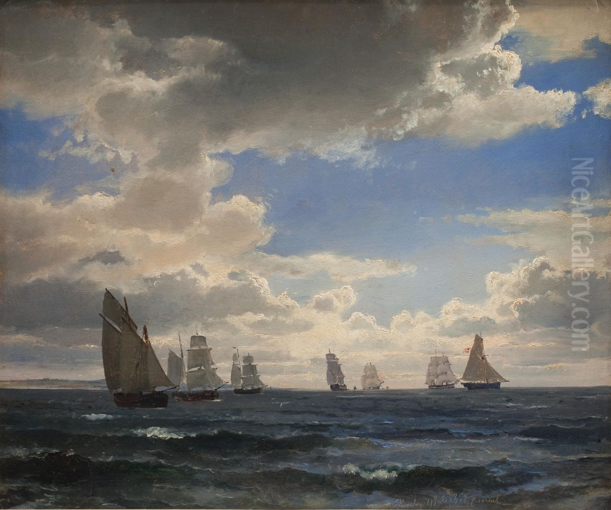 Sejlskibe i sundet syd for Kronborg Oil Painting by Carl Frederik Sorensen
