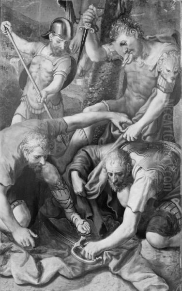 The Soldiers Fighting over Christ's Cloak Oil Painting by Maerten De Vos