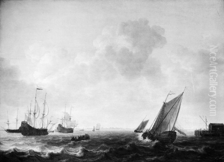 Ships off the Dutch Coast Oil Painting by Simon De Vlieger