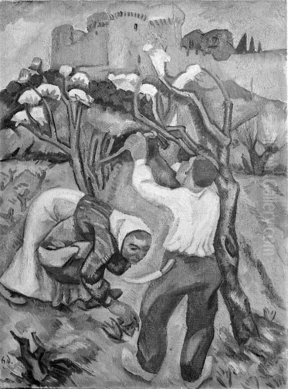 Peasant Cutting Back a Tree in Bloom Oil Painting by Henri Doucet