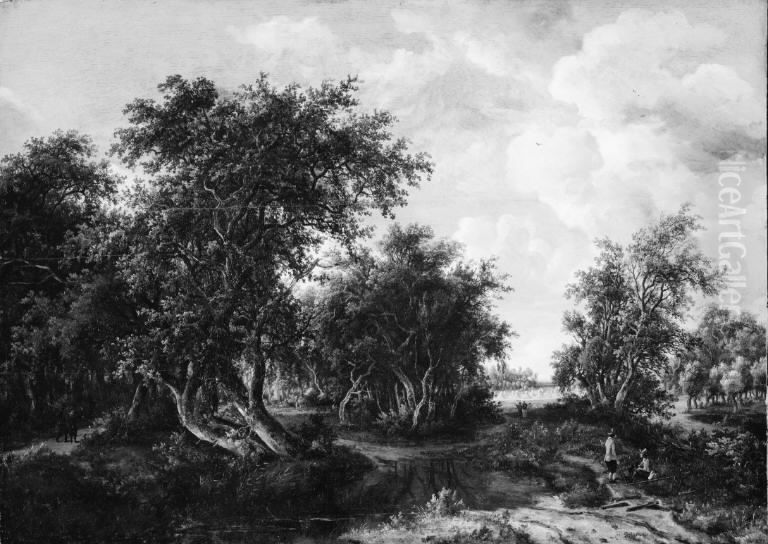 A Pool on the Fringe of a Wood Oil Painting by Meindert Hobbema