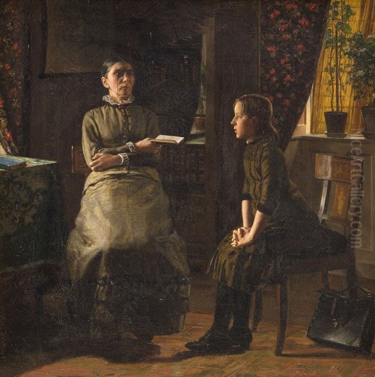Laererinde og elev Oil Painting by Axel Helsted
