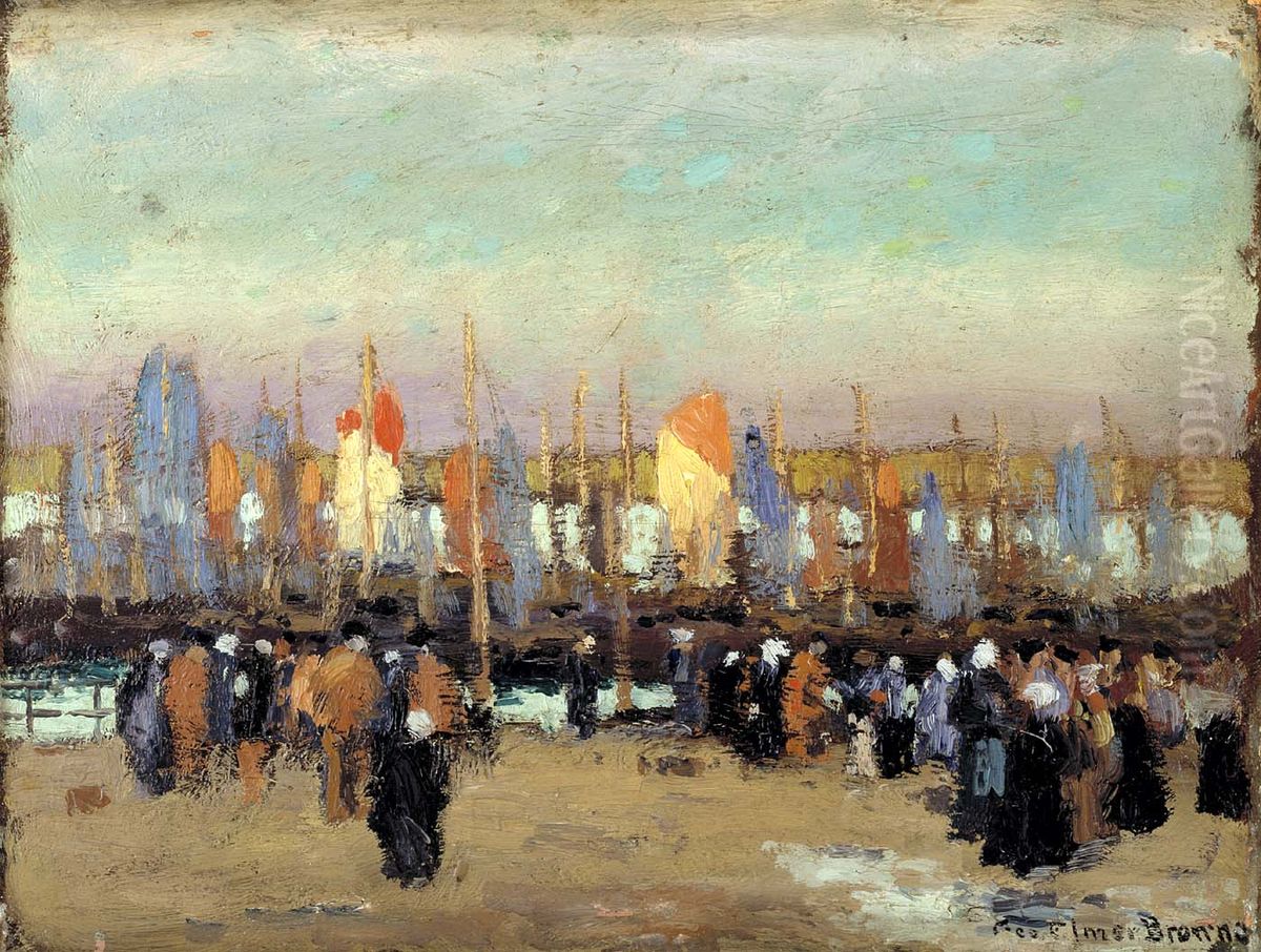 Harbor Scene with Fishing Boats Oil Painting by George Elmer Browne