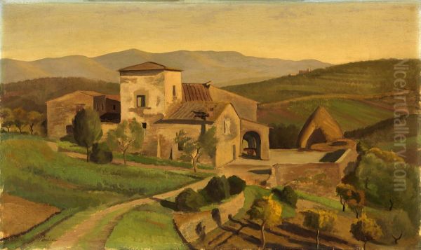 A Tuscan Farm Oil Painting by Edward Bruce
