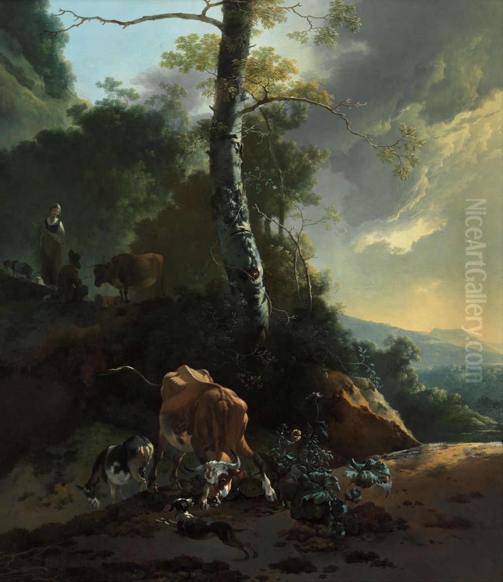 Landscape with enraged ox Oil Painting by Adam Pynacker