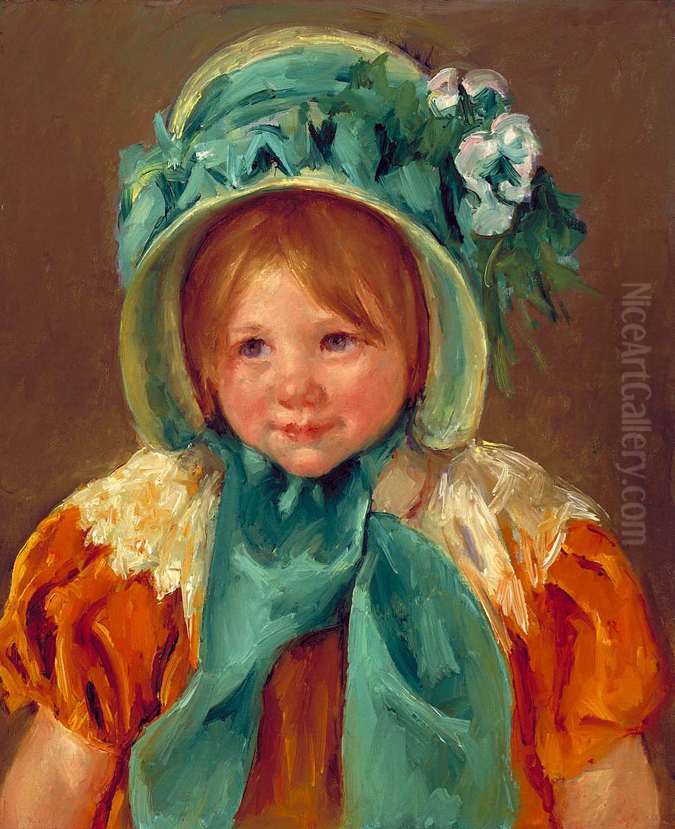 Sara in a Green Bonnet Oil Painting by Mary Cassatt