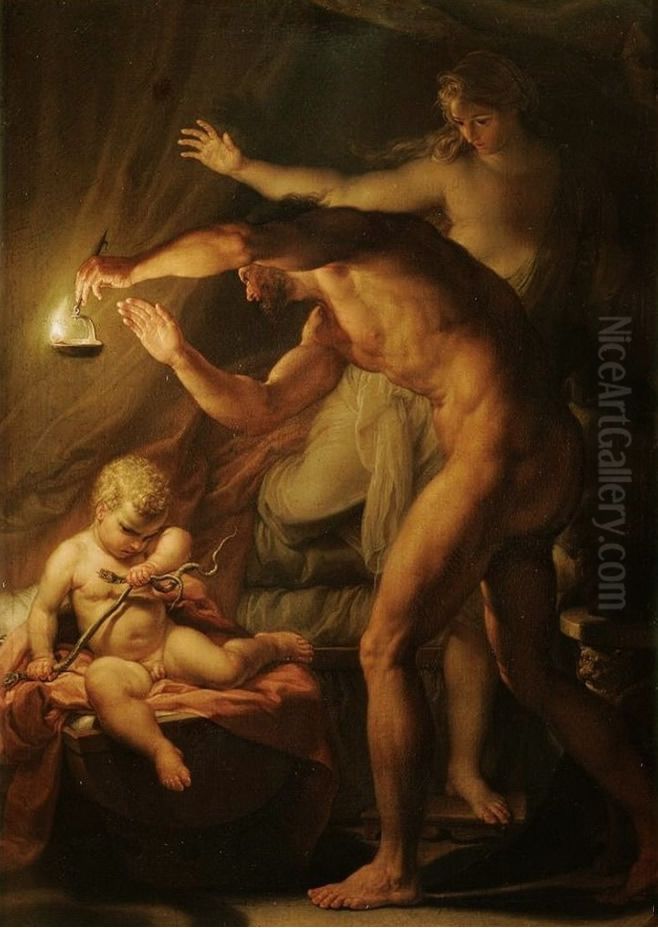 Hercule nouveau-ne etranglant des serpents dans son berceau Oil Painting by Pompeo Batoni