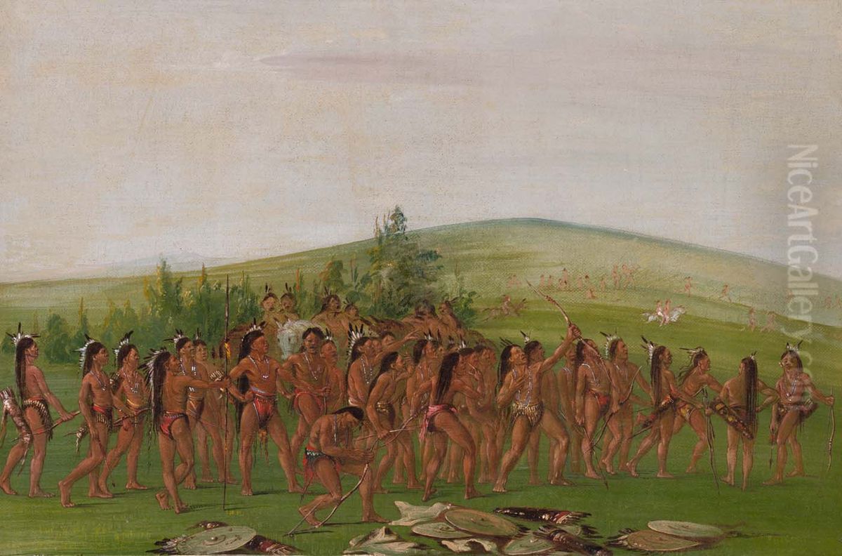 Archery of the Mandan Oil Painting by George Catlin