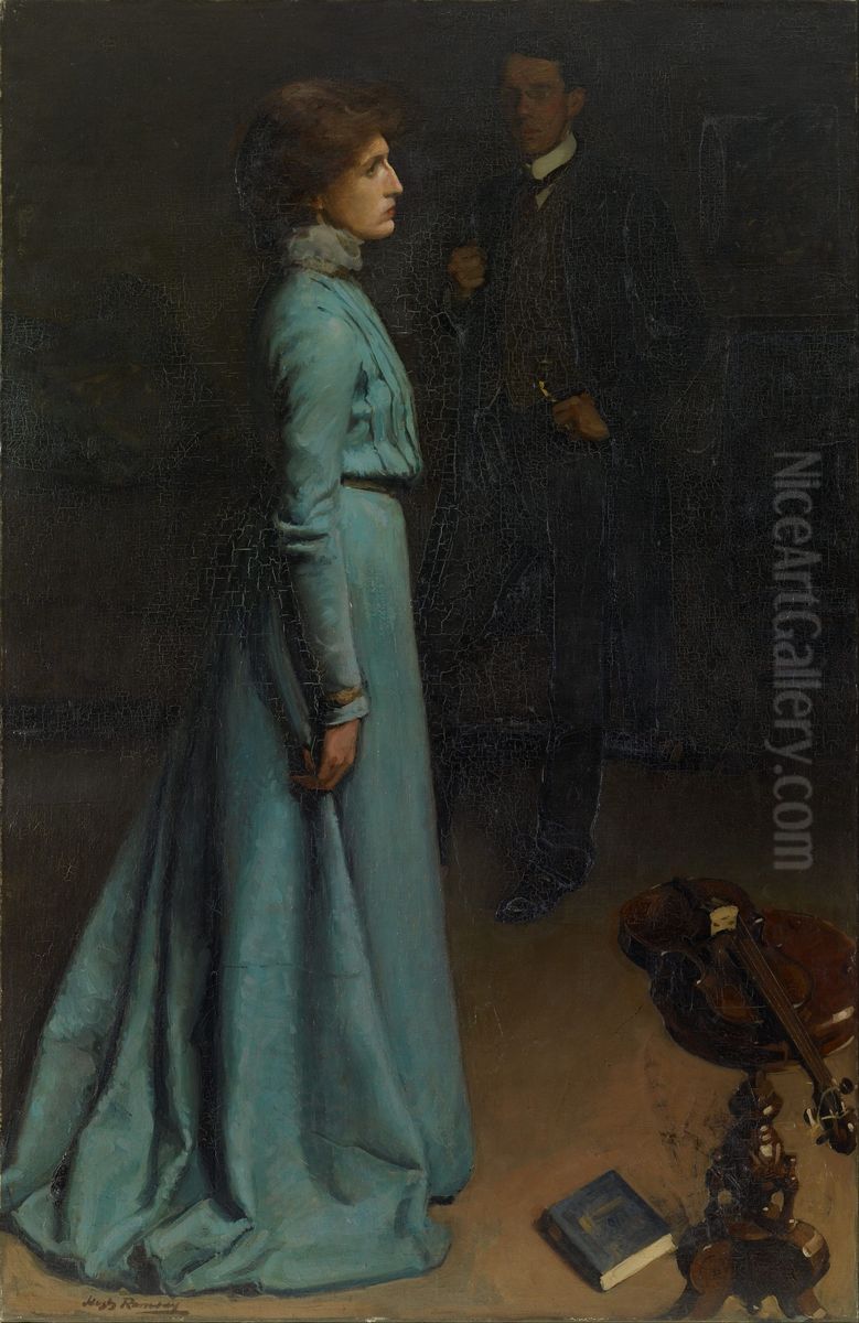 The lady in blue (Mr and Mrs J S MacDonald) Oil Painting by Hugh Ramsay