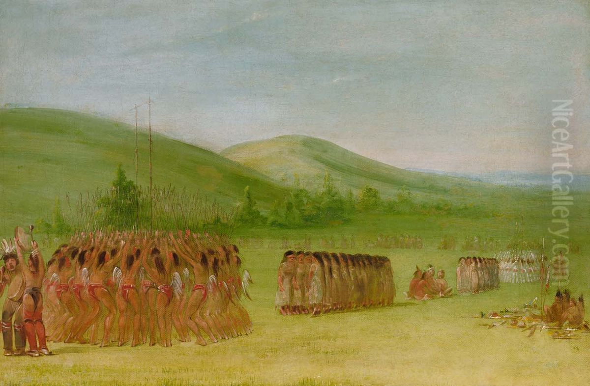 Ball-play Dance, Choctaw Oil Painting by George Catlin
