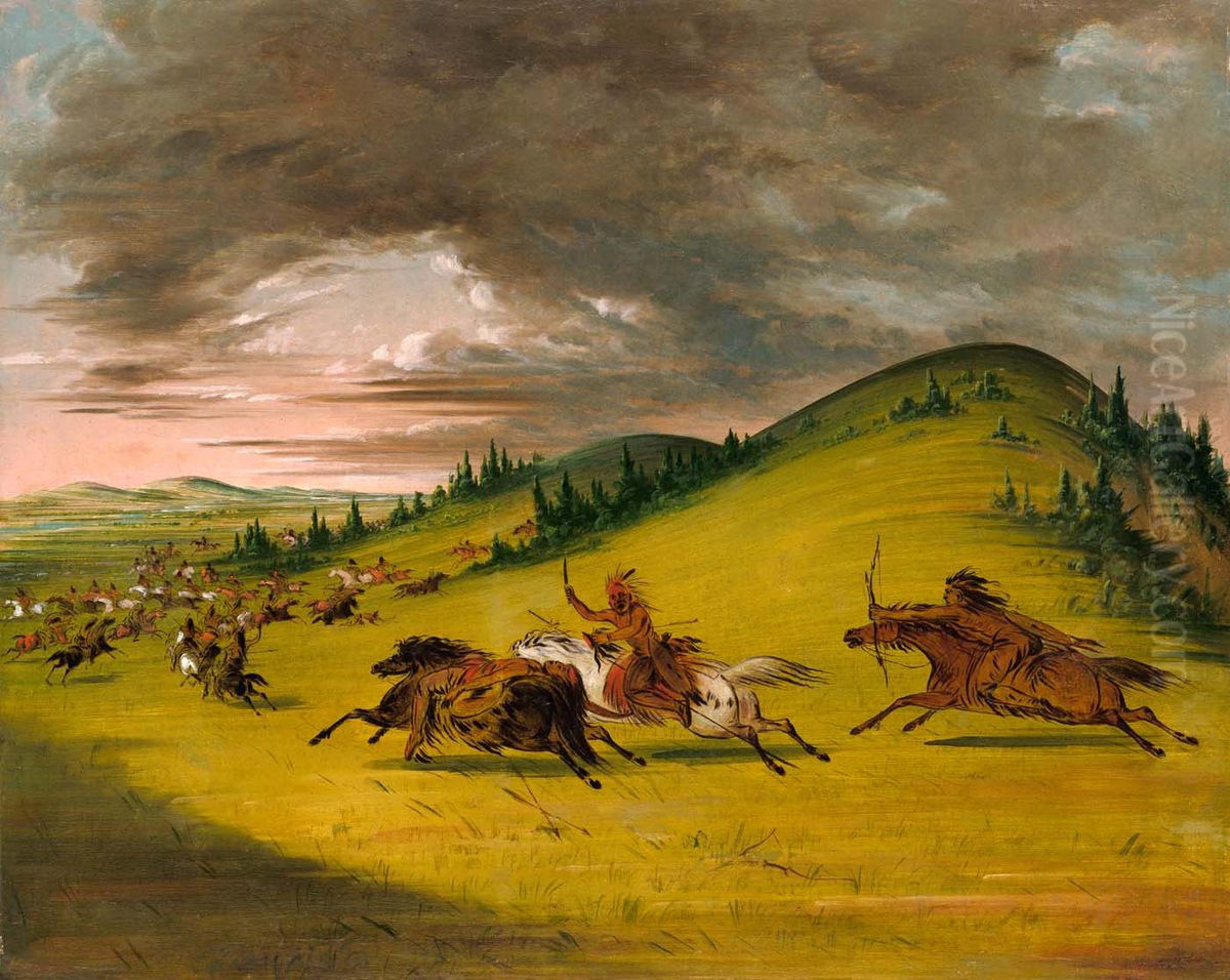 Battle Between Sioux and Sac and Fox Oil Painting by George Catlin