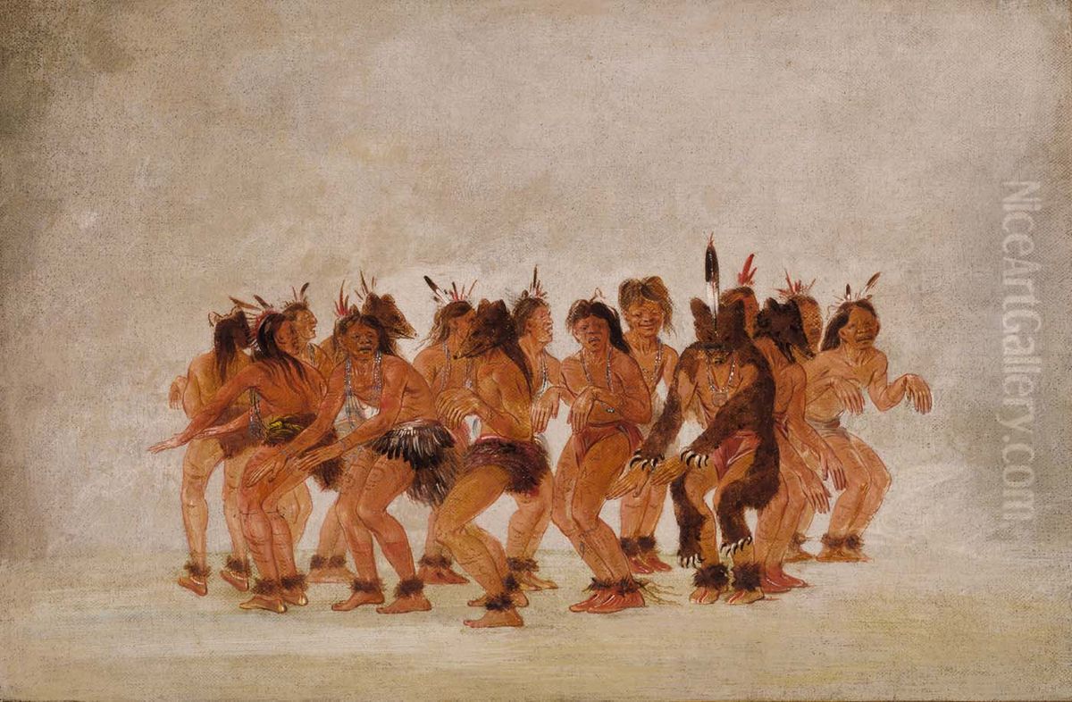 Bear Dance, Preparing for a Bear Hunt Oil Painting by George Catlin