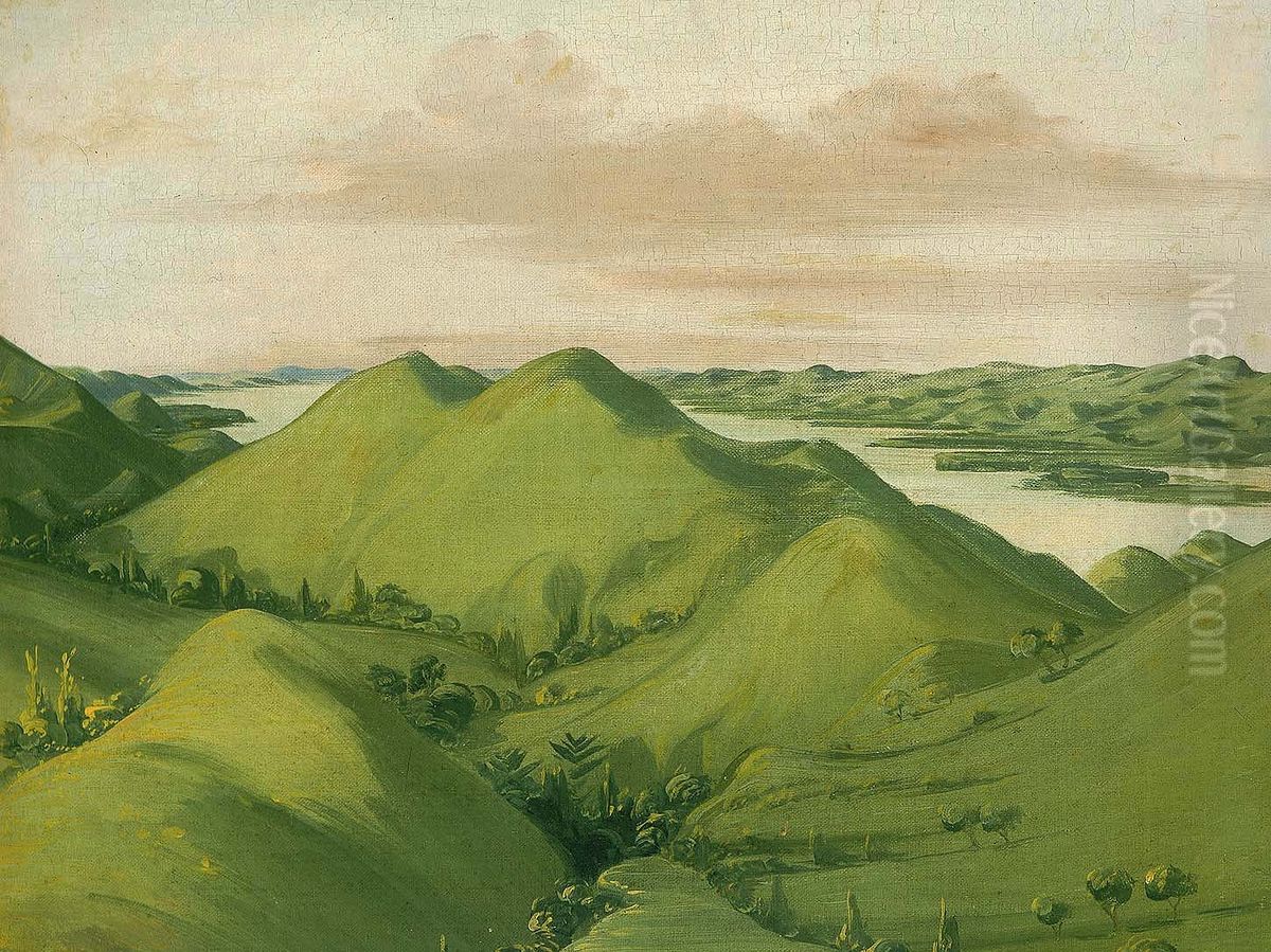 Beautiful Grassy Bluffs, 110 Miles above St. Louis Oil Painting by George Catlin