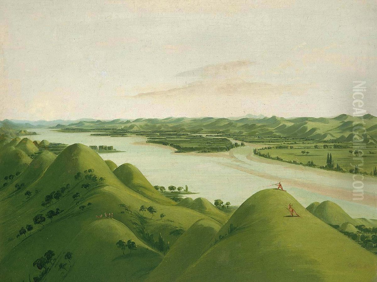 Beautiful Prairie Bluffs above the Poncas, 1050 Miles above St. Louis Oil Painting by George Catlin