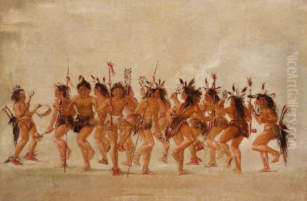 Beggar's Dance, Mouth of Teton River Oil Painting by George Catlin