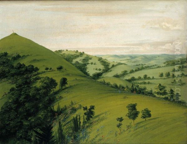 Blackbird's Grave, a Back View, Prairies Enameled with Flowers Oil Painting by George Catlin