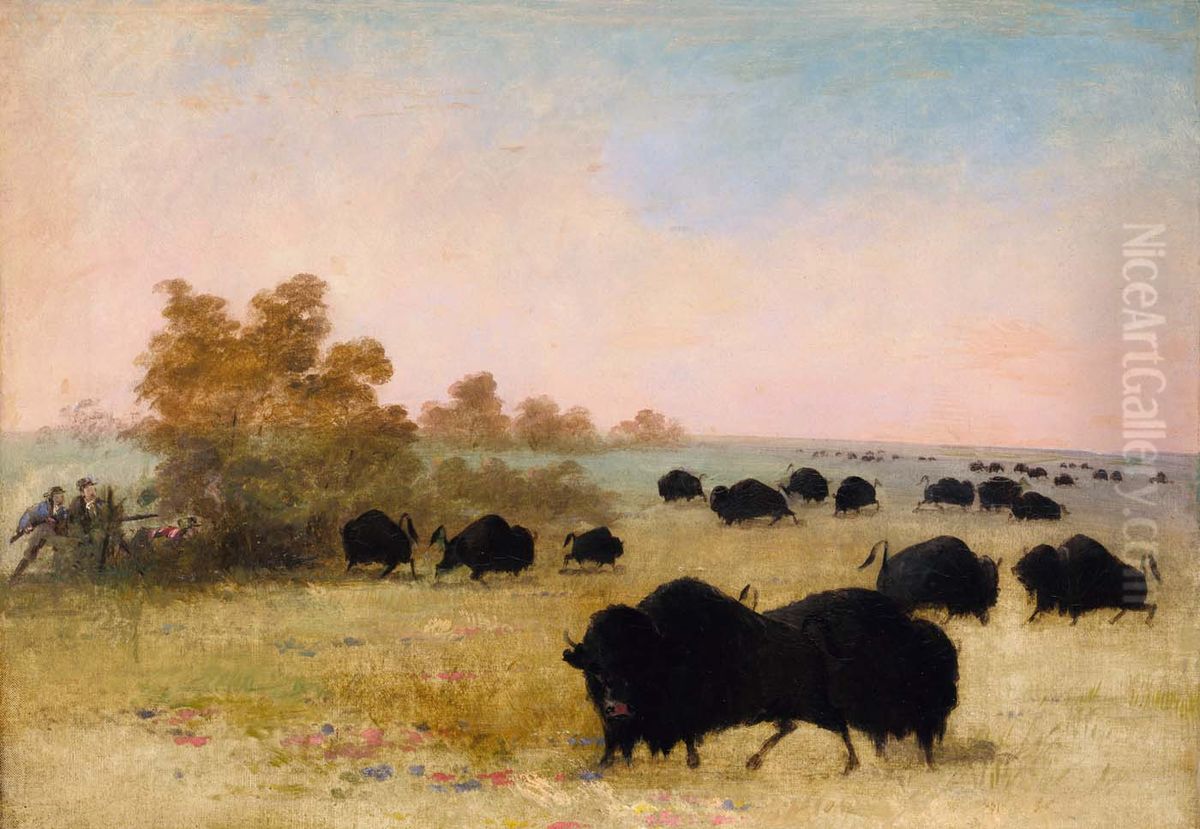 Catlin and Party Stalking Buffalo, Upper Missouri Oil Painting by George Catlin