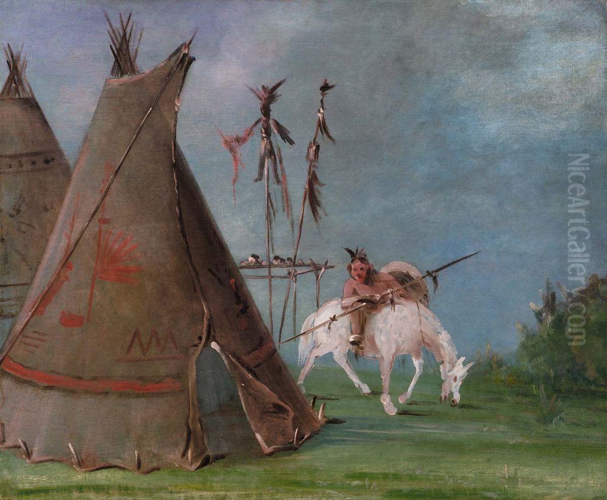 Comanche Lodge of Buffalo Skins Oil Painting by George Catlin