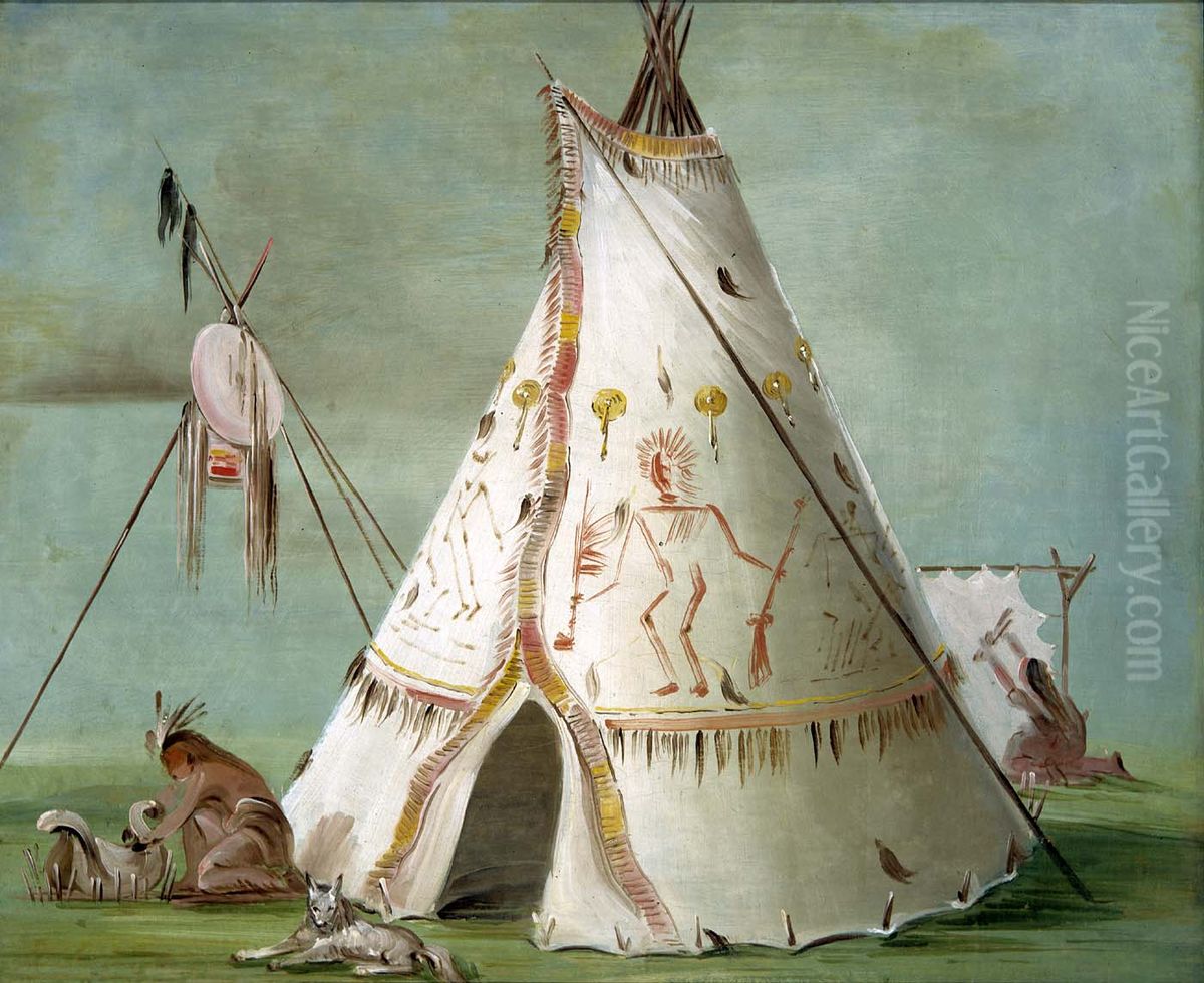 Crow Lodge of Twenty-five Buffalo Skins Oil Painting by George Catlin