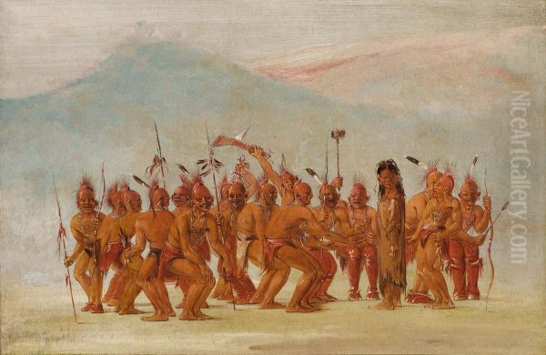 Dance to the Berdash Oil Painting by George Catlin