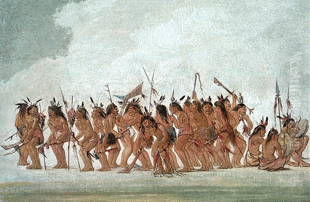 Dog Dance at Fort Snelling Oil Painting by George Catlin