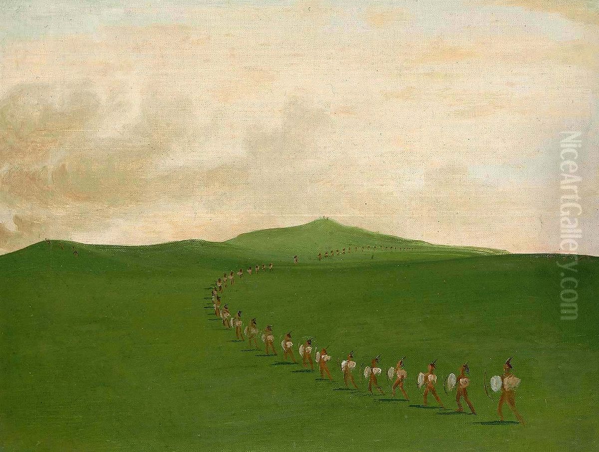 Foot War Party on the March, Upper Missouri Oil Painting by George Catlin Foot War Party on the March, Upper Missouri Oil Painting by George Catlin
