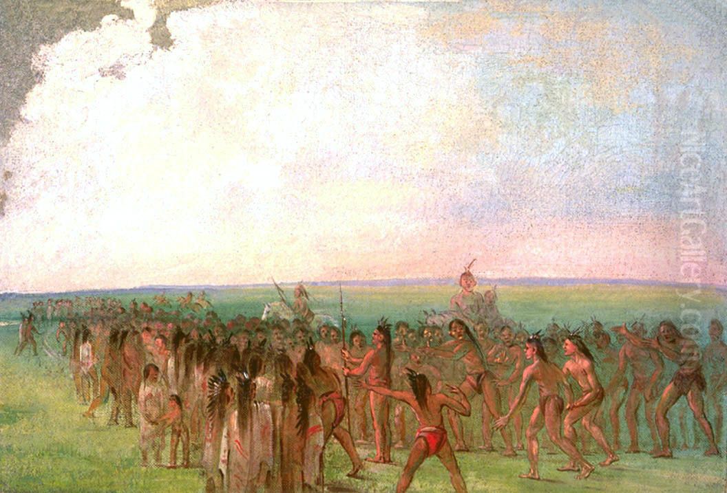 Footrace behind the Mandan Village Oil Painting by George Catlin Footrace behind the Mandan Village Oil Painting by George Catlin