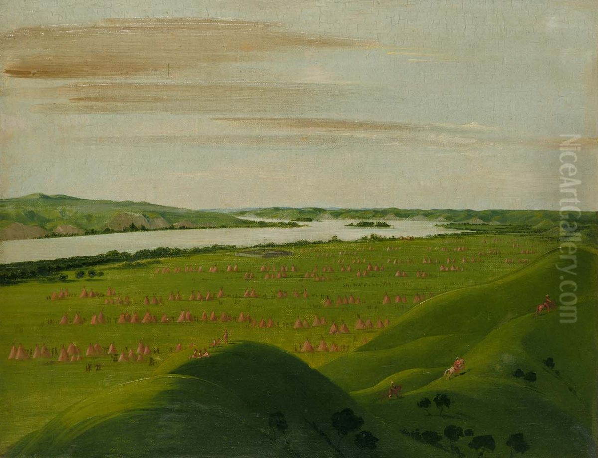 Fort Pierre, Mouth of the Teton River, 1200 Miles above Saint Louis Oil Painting by George Catlin