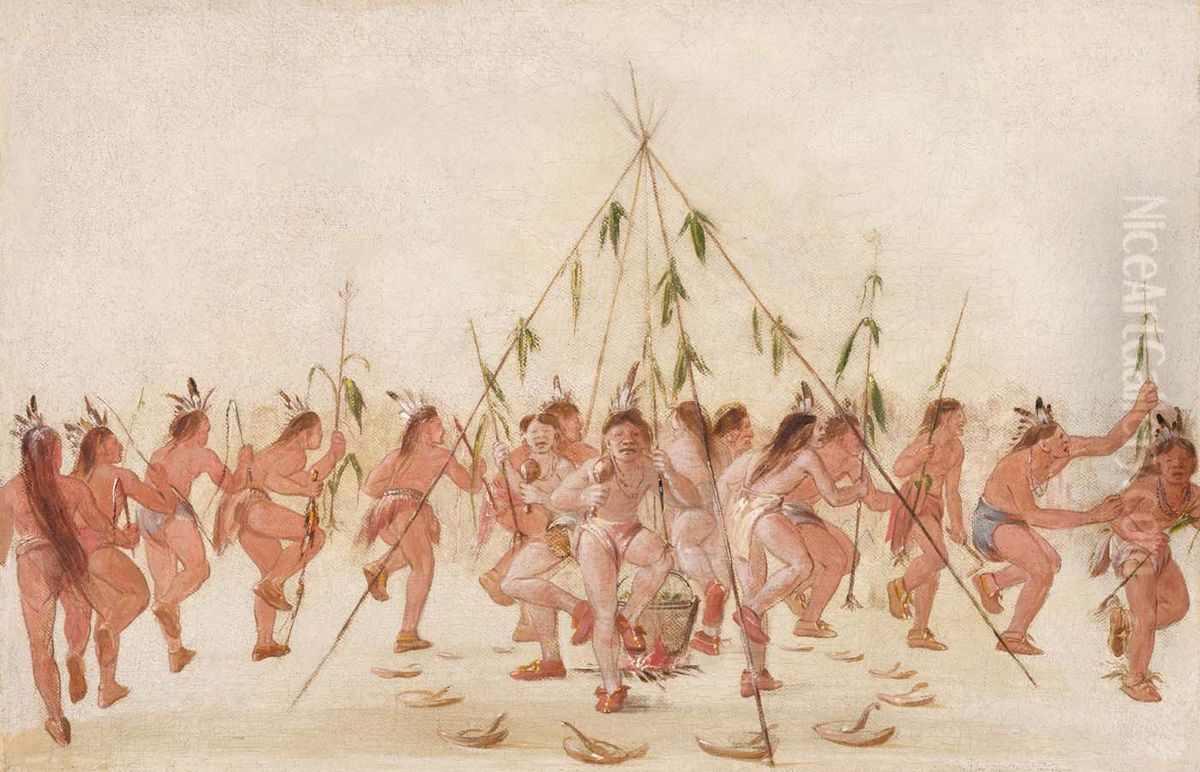 Green Corn Dance, Hidatsa Oil Painting by George Catlin