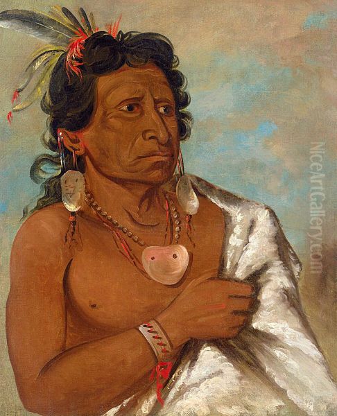 U'sh-ee-kitz, He Who Fights with a Feather, Chief of the Tribe Oil Painting by George Catlin